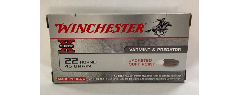 150 CARTOUCHES WINCHESTER JACKETED SOFT POINT 45G CALIBRE 22 HORNET