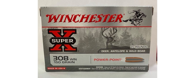 20 CARTOUCHES WINCHESTER POWER POINT 150GRS CALIBRE 308W