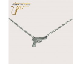 COLLIER FEMME PISTOLET PLAQUE ARGENT