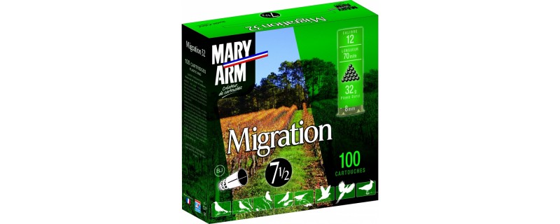 PACK 100 CARTOUCHES MARY ARM MIGRATION 32G BJ PLOMB 7.5 CALIBRE 12/70