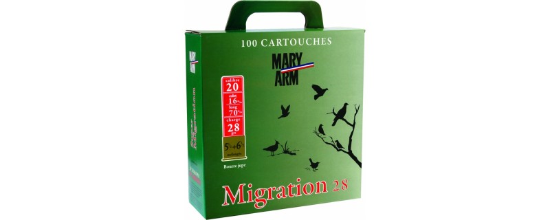 PACK 100 CARTOUCHES MARY ARM MIGRATION 28 BJ CALIBRE 20