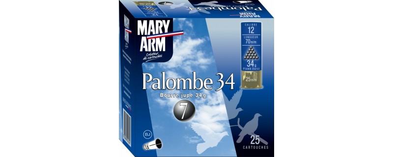 25 CARTOUCHES MARY ARM PALOMBE 34 BJ CALIBRE 12/70