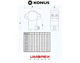 MONTAGE ACIER KONUS RAIL DE 11MM DIAM 25.4 HAUT