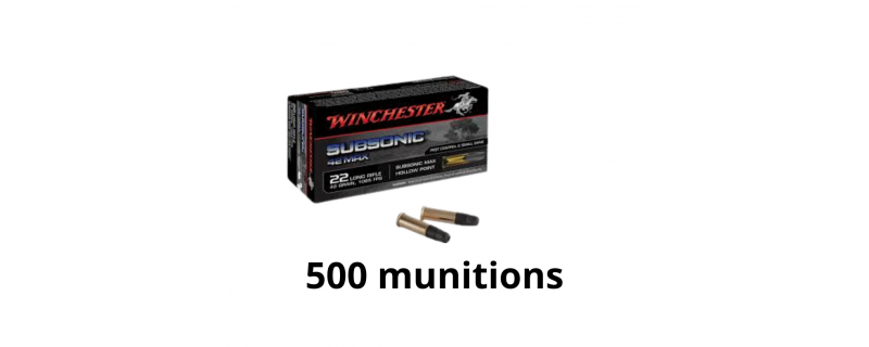 50 CARTOUCHES WINCHESTER  SUBSONIC 42 MAX 42GR CALIBRE 22LR